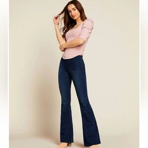 Free People Night Lily Puff Shoulder Square Neck Short Sleeve Ribbed Top Medium